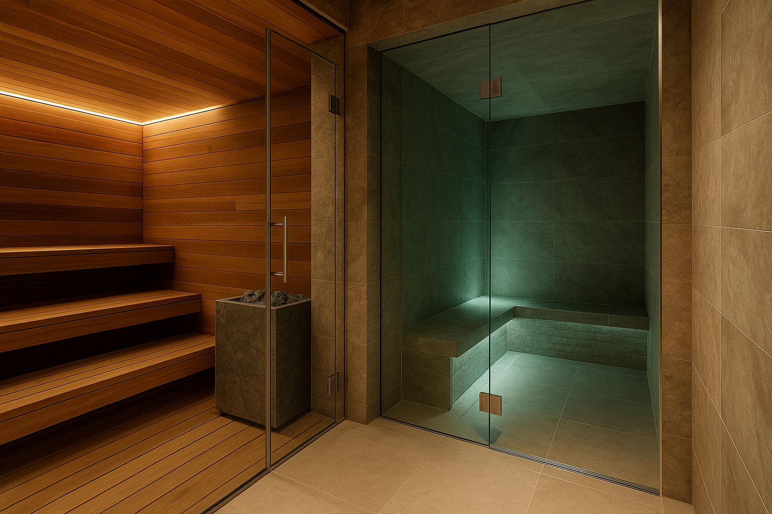 Sauna su misura in legno e bagno di vapore in una casa di lusso a Milano
